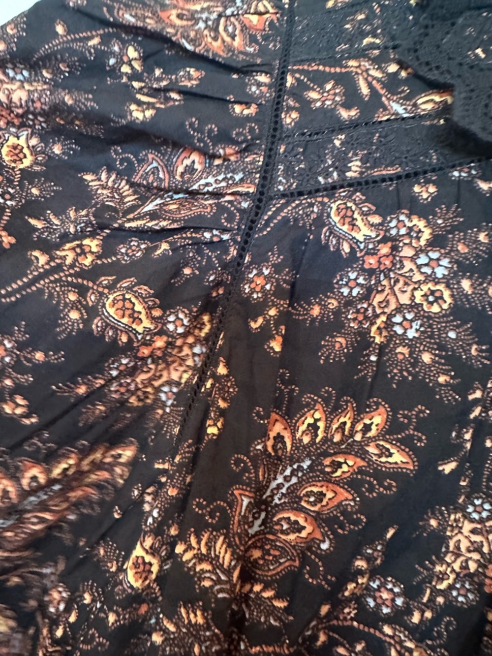 Ulla Johnson Black Paisley Lace-Trim Ruffled Cotton Blouse - Picture 8 of 10